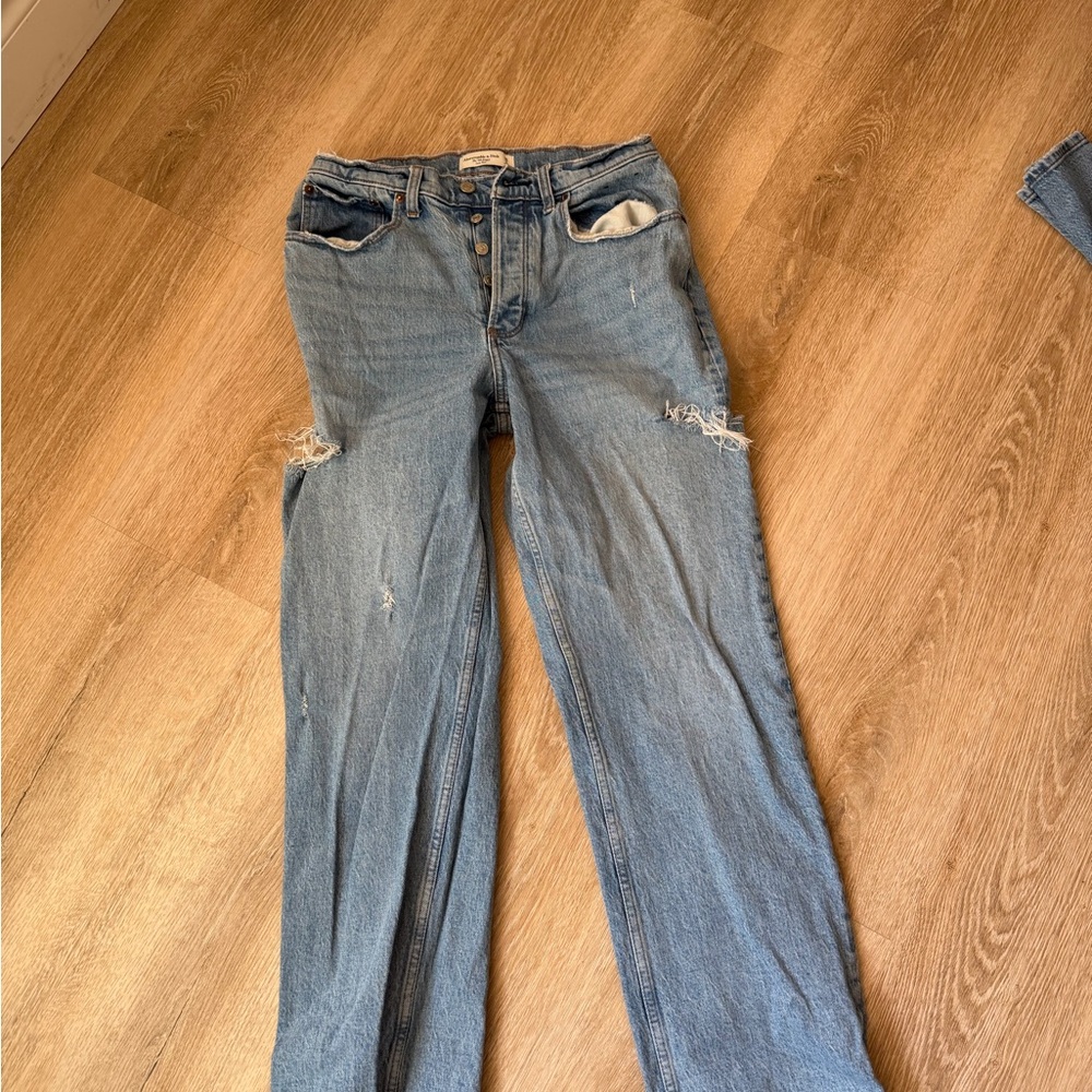 Abercrombie & Fitch Light Blue Distressed Straight Leg Jeans